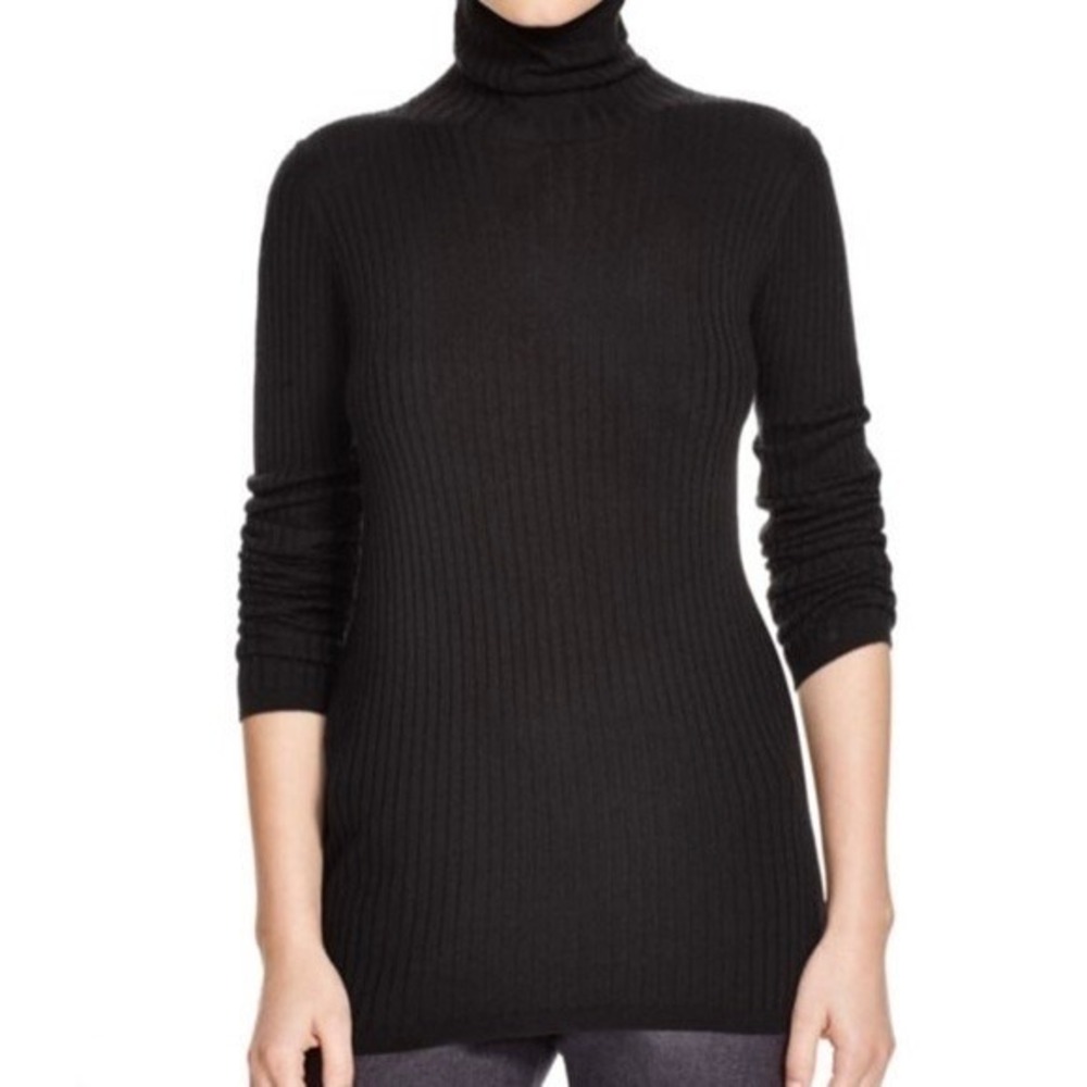 VINCE Black Cashmere Ribbed Turtleneck Knit Top Sweater Pullover Knitwear Medium